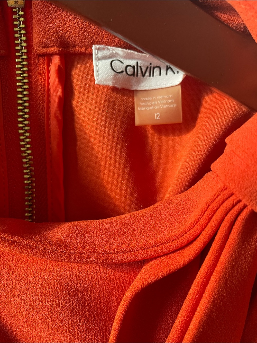 Calvin Klein Shift Dress in Burnt Orange with Bow-Tie Neck - Perfect for Fall - Picture 3 of 4